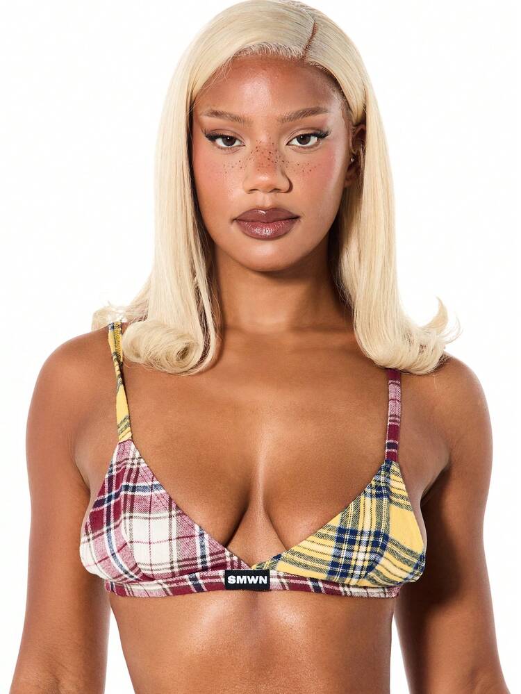 SUMWON WOMEN Contrast Check Triangle Bralette
