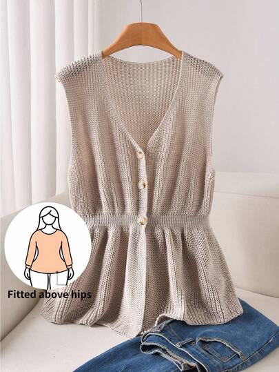 CosyJoli Plus Size Solid Color Sleeveless V-Neck Cardigan