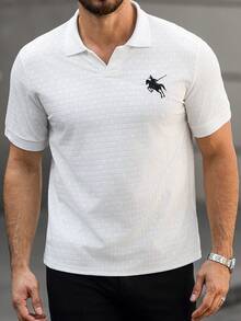 Manfinity Homme 男士骑士印花短袖Polo衫，适合通勤和日常穿着，夏季款 - 白色 - 查看 6