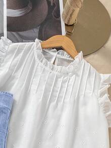 2pcs Tween Girls Solid Color Lace Patchwork Sleeveless Top And Pants Set - Multicolor - View 6