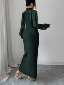 Elenzga A Long, Elegant And Romantic Autumn Dress For Women - Dark Green - View 2