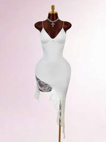 Amplova 2026 New New Style Satin Lace Design Elegant French White Mini Dress ,Summer Dress - White - View 5