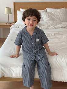 DAZY Toddler Boys' Striped Short Sleeve Pajama Set - Grey - View 4