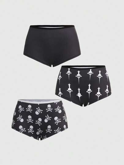 ROMWE Goth Conjunto de 3 piezas de pantalón con diseño de esqueleto y alas gótico para mujer