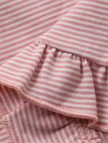 DAZY Young Girl Striped Round Neck Ruffle Trim Short Sleeve Top And Wide Leg Pants Casual Loungewear Set - Pink - View 7