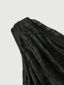 SHEIN MOD Women's Y2K Ruched Sleeveless Fashionable Crop Top, Spring/Summer, Party Top, Elegant, Holidays, Formal Top, Sequin Top, Going Out Top, Birthday, Date, Sexy Top, Y2K Top, Date, Romantic, Club Top - Black - View 7