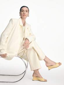 Mnmlis 女士尖头坡跟穆勒凉鞋，简约缝线设计，亮面卡其色皮革，穿着舒适，拉长腿部线条，适合工作、休闲、约会、派对、夏季穿着。 - 卡其色 - 查看 9