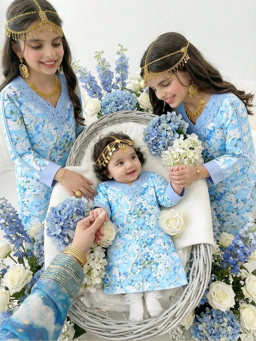 Đầm dự tiệc in hoa thanh lịch dành cho bé gái tuổi teen - Màu xanh lam - Xem 1
