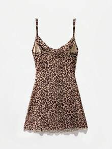 SHEIN Unity 女士豹纹简约日常吊带连衣裙迷你短款女装 - 咖啡棕 - 查看 2