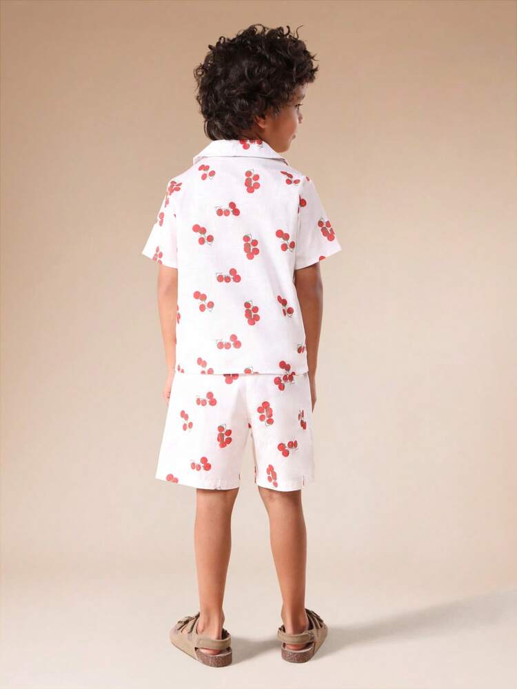 Cherry Print Shirt And Shorts Set