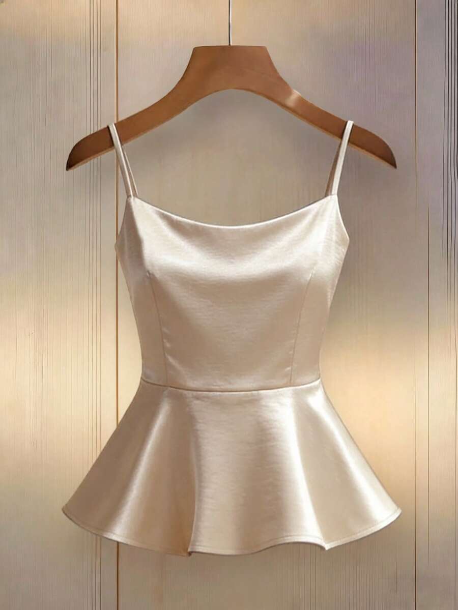 GlowEve 女士优雅休闲杏色吊带修身喇叭下摆吊带背心，春夏款 - 杏色 - 查看 1