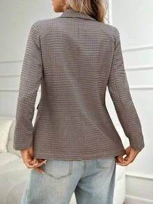 SHEIN LUNE Women's Casual Plaid Long Sleeve Blazer Suit Jacket For Women Women Blazers Casual Office Outfits Women Women Blazers Women Blazers Fall Clothes For Women Business Casual Woman Business Casual Brown Jacket Plaid Winter Clothes For Women - Multicolor - View 2