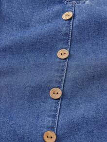 Rusticease Playful Ruffle Sleeve Washed Denim Shirt - Blue - View 6