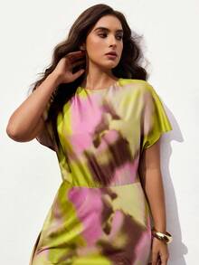 Maija Váy maxi tay ngắn in họa tiết hoa tie-dye thanh lịch dành cho nữ cỡ lớn, quần áo mùa thu cho nữ, quần áo mùa thu - Nhiều màu - Xem 4