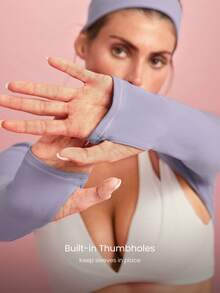 GLOWMODE FeatherFit™ Cropped Limitless Long Sleeve Tank Shrug Top With Thumbhole Low Impact Yoga Pilates Daily Summer - Purple - View 3