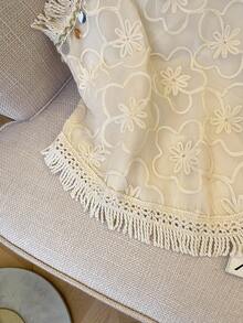 Franclia Women's Summer Vacation Floral Sequin Fringe Trim Sleeveless Top - Apricot - View 7