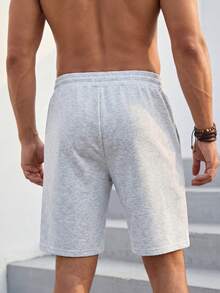 Manfinity Dauomo Black Line & Light Grey Sports Shorts For Men, Cooling Summer Beach Vacation Casual - Grey - View 2