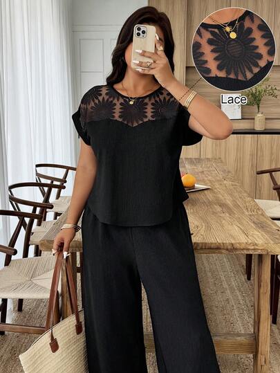 Weeklong Plus Size Women's Lace Trim Splice Sleeveless Casual Jumpsuit, Spring/Summer