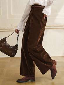 Cévolie Women's Casual Fleecy Brown Wide-Leg Pants, Autumn/Winter - Mocha Brown - View 5