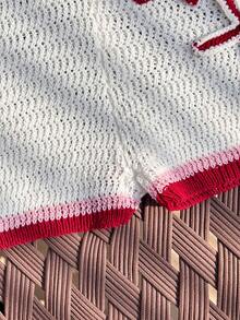 Elamini Women's Spring/Summer 3D Crochet Bow & Starfish Cute Casual Versatile Crop Top & Shorts Knit 2 Pieces Set - Multicolor - View 6