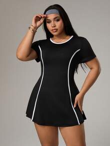 Rhythm Era Đầm thể thao mini viền tương phản dành cho nữ cỡ lớn - màu đen - Xem 7