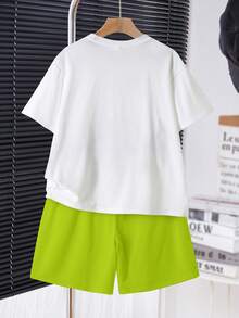Teen Boy Casual Streetwear Minimalist Short Sleeve Crew Neck T-Shirt And Shorts Set, Suitable For Summer, Classic Cartoon Cool Graffiti Bear White - Multicolor - View 3