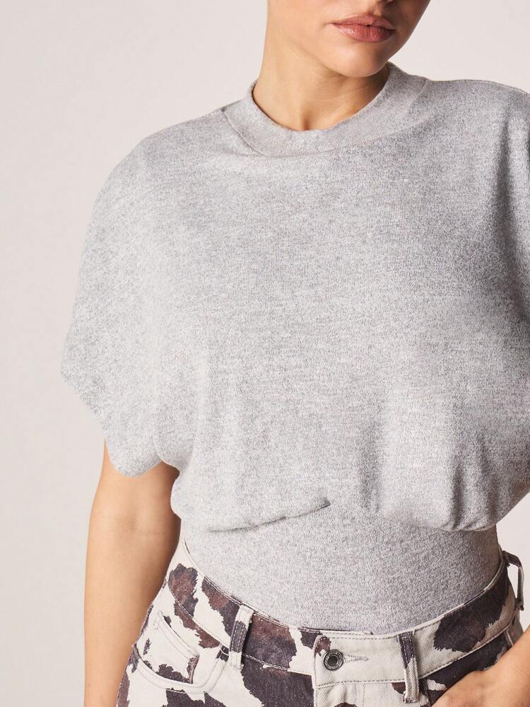 MISSGUIDED Heathered Grey Short Sleeve Crew Neck Fitted Bodysuit With Elastic Hem Detail For Casual Everyday Layering And Weekend Comfort