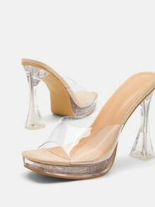 Glitzique 時尚女性水晶高跟透明防水防水台玻璃膠水簡約風舒服的高跟鞋涼鞋 - 無色 - 查看 12