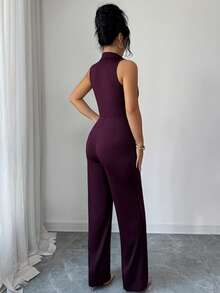 Elenzga Quần len liền thân thanh lịch mùa hè dành cho nữ - Màu đỏ tím - Xem 2