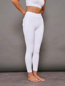 Activina Leggings deportivos sin costuras de cintura alta de unicolor para mujeres - Blanco - Ver 3
