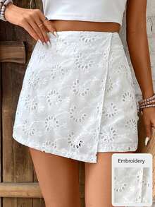 SHEIN Frenchy Quần short thường ngày đơn giản màu trơn dành cho nữ - trắng - Xem 1