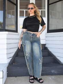 Arliah 女式夏季简约 Y2K 基本款日常休闲返校街头风弹力白色宽松褶皱短款 T 恤 - 黑色 - 查看 6