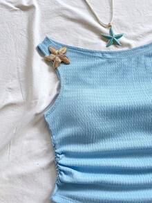 Soleia 新款休闲度假西部海滩婚礼宾客着装毕业早午餐女士圣帕特里克节春假复活节音乐节优雅波西米亚热带风情棕色纹理毛绒不对称肩部花卉露背两件套 - 彩色 - 查看 3