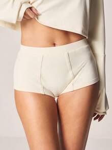 MISSGUIDED Conjunto de chándal de sudadera de cuello redondo de manga larga oversize y shorts de tiro alto tipo culotte, conjunto de ropa de estar en casa casual y cómoda de dos piezas para invierno y otoño - Beis - Ver 2