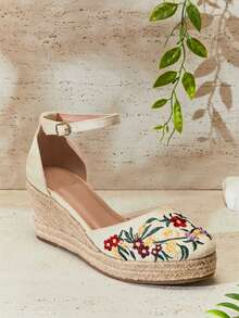 Solezae Giày đế xuồng nữ thời trang thường ngày thoải mái in hoa, quai ngang mắt cá chân. - Màu be - Xem 7