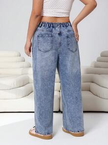 Solflare 大码女式高腰口袋喇叭宽松休闲牛仔裤 - 藍色 - 查看 2