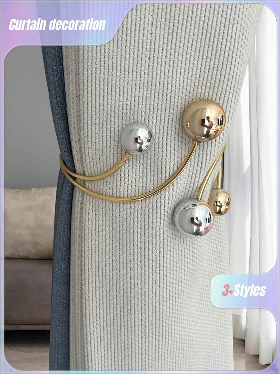 1 件现代简约合金窗帘系带，无钻窗帘收纳夹，窗户装饰，窗帘固定礼物生日毕业 - 金色 - 查看 1