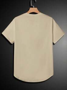 Manfinity VCAY 男式字母贴花弧形下摆T恤，夏季 - 杏色 - 查看 2