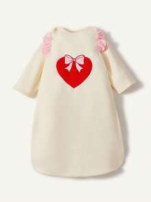 Cozy Pixies 1pc Detachable Sleeve Infant Sleeping Bag, Heart & Ruffle Hem Design, Suitable For Newborns - Apricot - View 6