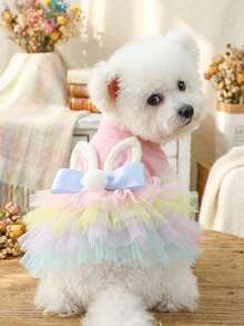 PETSIN 1 Piece Of Cute Pet Clothing, Cat/Dog Universal Dress, With Three-Dimensional Rabbit Ears And Princess Style Cake Skirt - Pink - View 1
