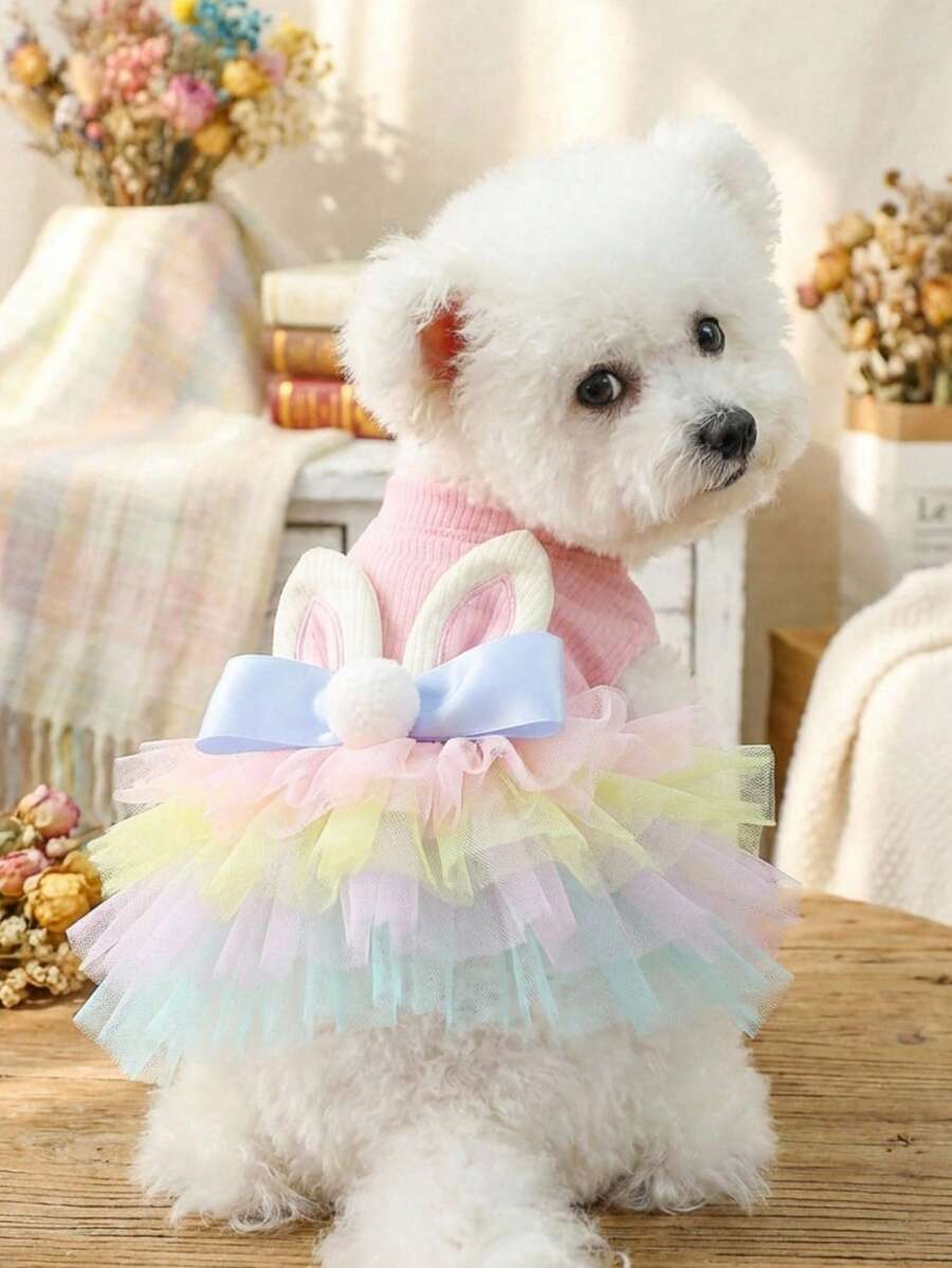 PETSIN 1 Piece Of Cute Pet Clothing, Cat/Dog Universal Dress, With Three-Dimensional Rabbit Ears And Princess Style Cake Skirt - Pink - View 1