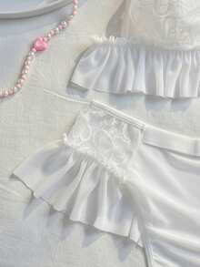 PetitDoll 两件套蕾丝撞色网纱性感内衣套装，婚礼季 - 白色 - 查看 4