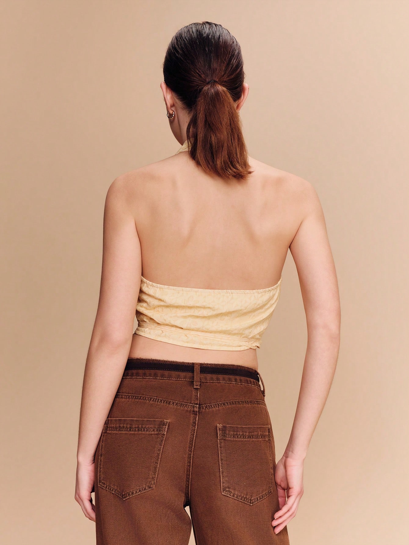 Yellow Floral Wrap Crop Top With Open Back Cute Vintage Spring Summer Holiday Top French Style