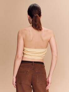 lacRébo Yellow Floral Wrap Crop Top With Open Back Cute Vintage Spring Summer Holiday Top French Style - Yellow - View 2