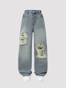 Denimly Boys' Casual Daily Urban Street Personalized Graffiti Print Elastic Waist Zipper Pocket Cargo Pants - Dark Wash - View 6