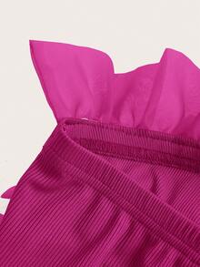 Aveloria Rosie Ruffle Trim Mesh Overlay Top Holiday Party Clothes Cute Funny Shirts  - Hot Pink - View 3