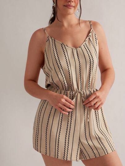 Freevana Mono informal de verano a rayas para mujer talla grande