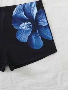 SHEIN Bộ bikini hai mảnh màu đen dệt kim phối viền tương phản dành cho thiếu nữ, gồm áo và quần short, thích hợp cho kỳ nghỉ biển. - Nhiều màu - Xem 7