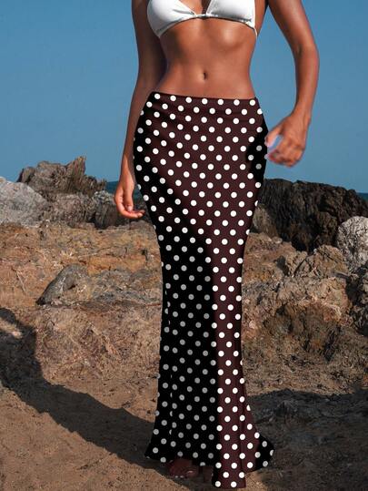 Opulessa 休闲简约度假波西米亚风优雅浪漫复古棕色波点印花图案，适合音乐节、海滩装扮、度假装扮、夏季外出，夏季女装半身裙