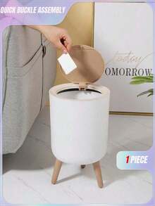 1pc Portable Waste Bin,Kitchen,Bathroom,Home,Household Supplies - White - View 2
